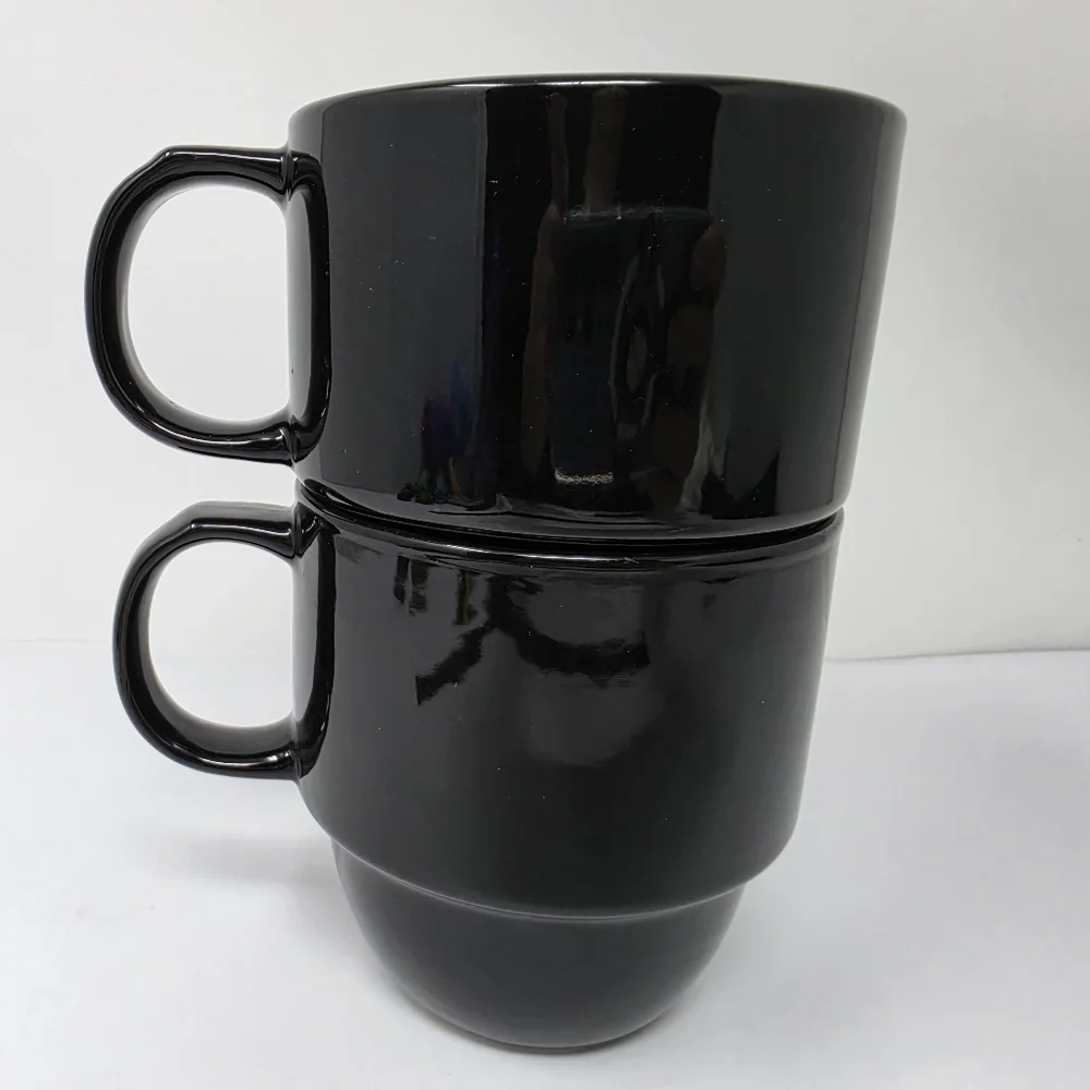 Coffee Cup Mug Stack Stackable Black Set of 2